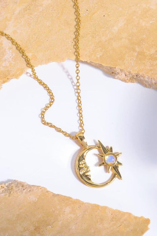 Copper 14K Gold-Plated Moon & Star Shape Pendant Necklace Carauana Store