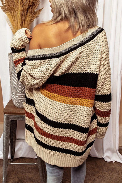 Striped Open Front Longline Cardigan Carauana Store