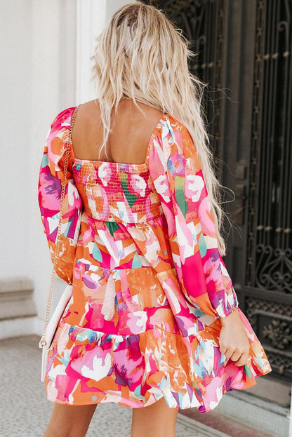 Sweetheart Neck Balloon Sleeve Tiered Mini Dress Carauana Store