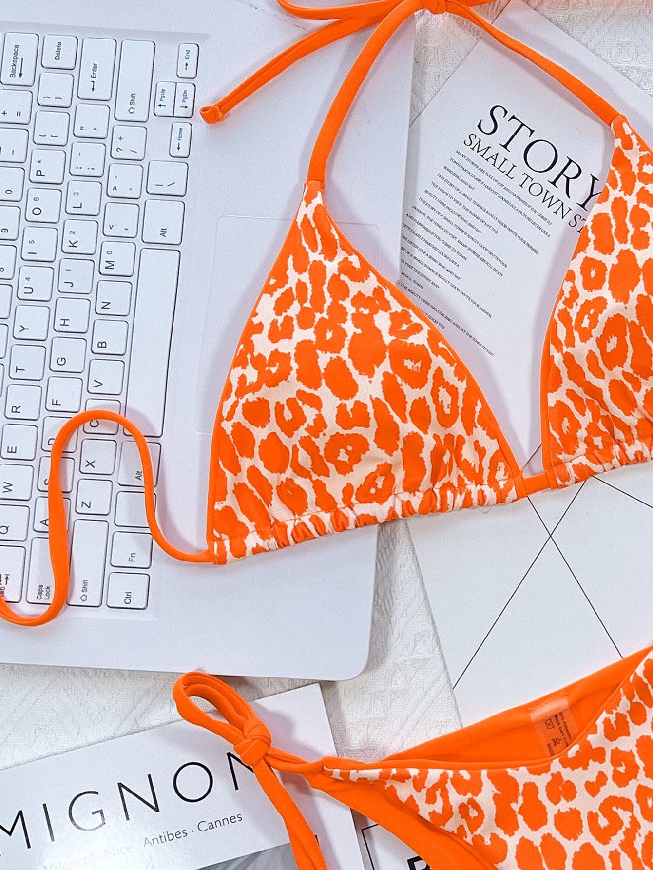 Leopard Print Halter Neck Tie Side Bikini Set Carauana Store