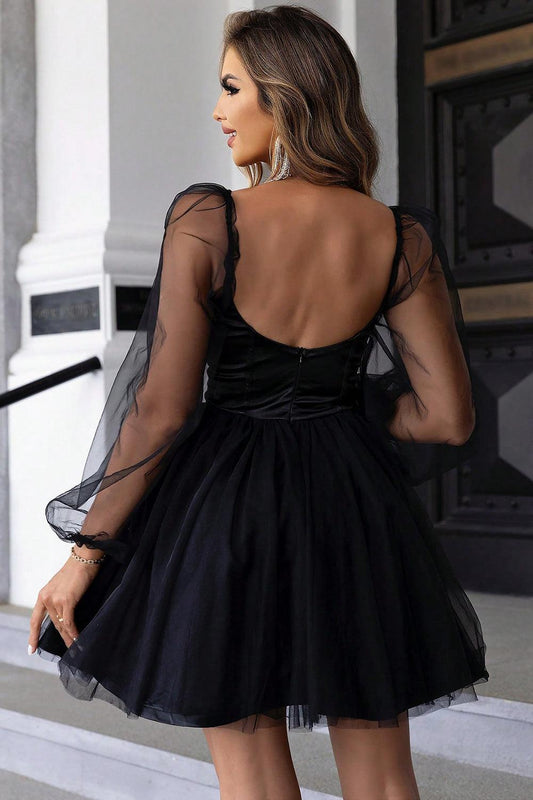 Sweetheart Neck Balloon Sleeve Mini Dress Carauana Store
