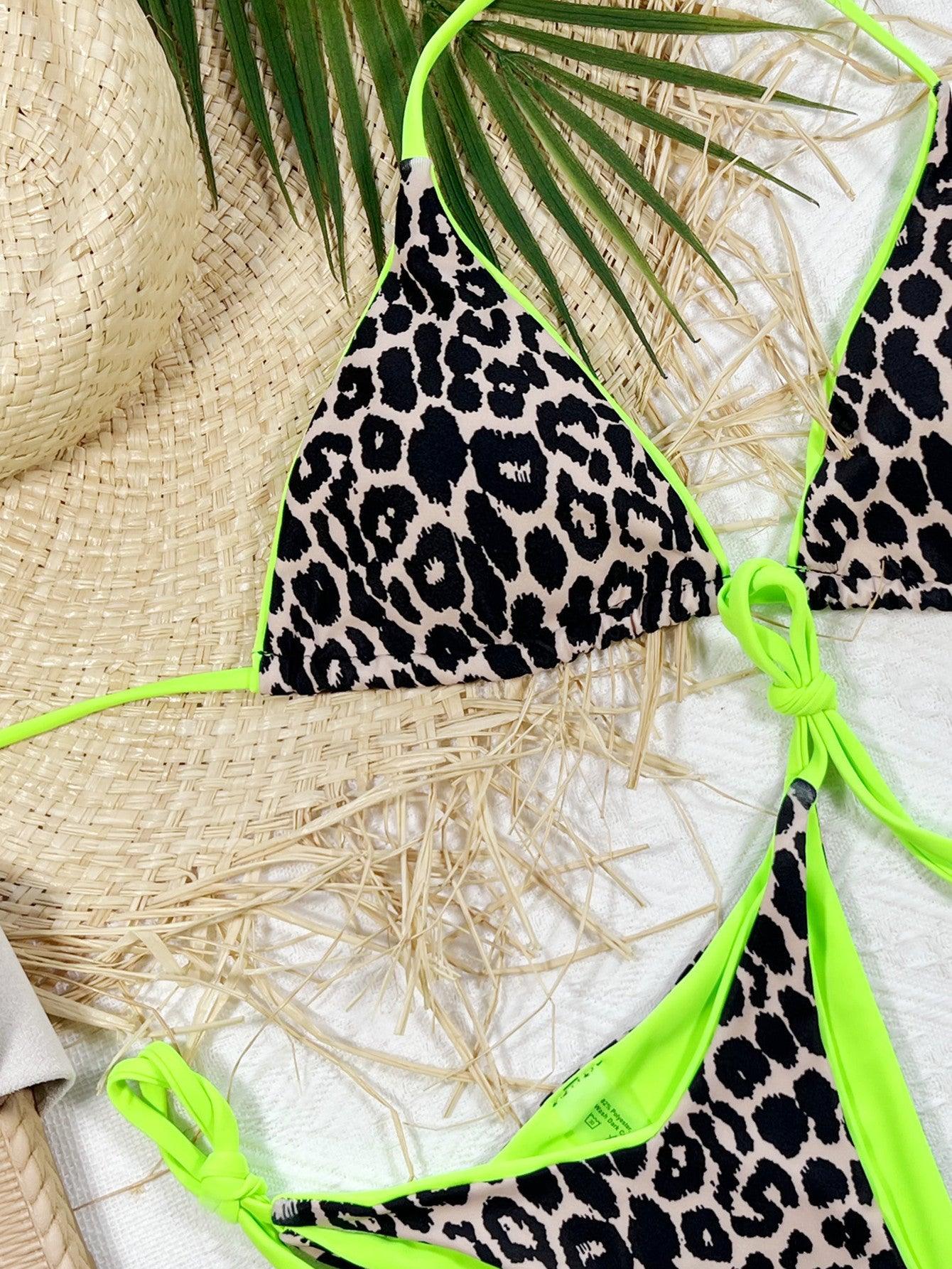 Leopard Print Halter Neck Tie Side Bikini Set Carauana Store