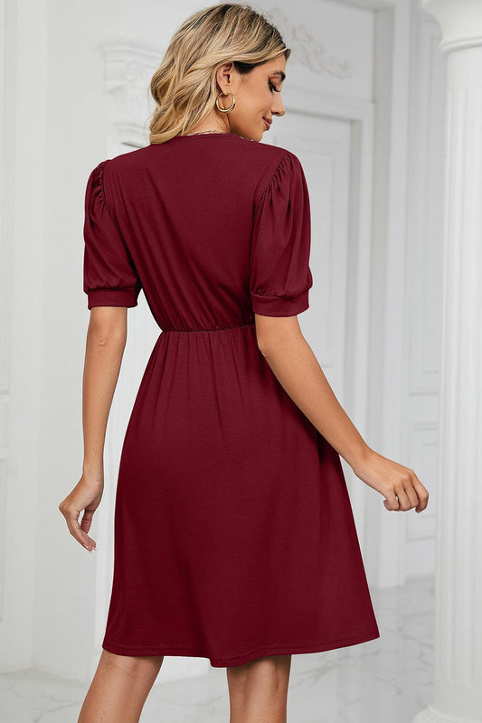 V-Neck Puff Sleeve Dress Carauana Store