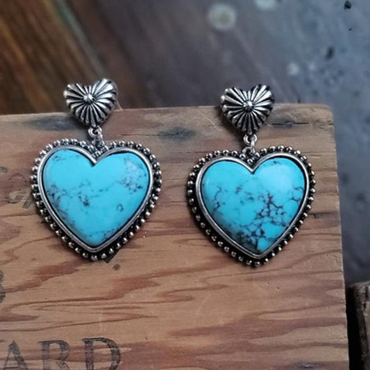 Artificial Turquoise Alloy Heart Dangle Earrings Carauana Store