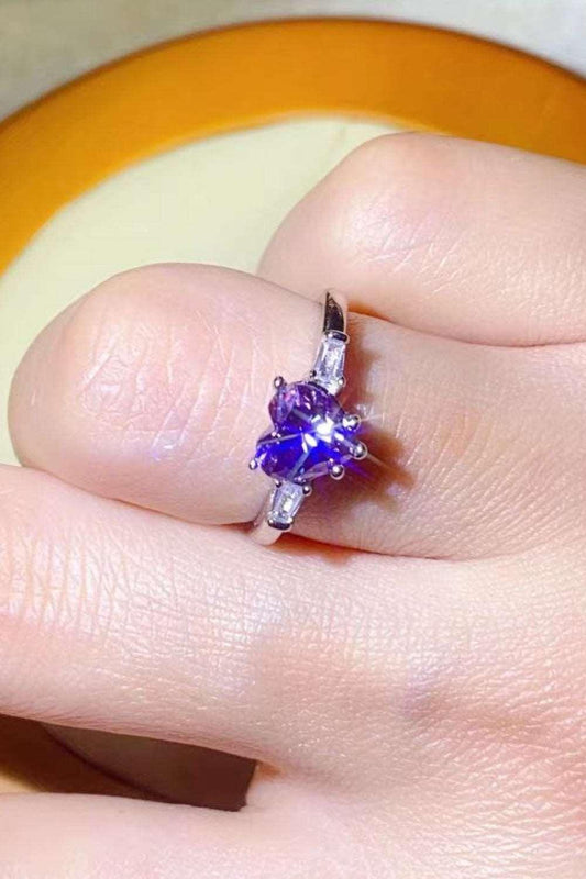 1 Carat Moissanite Heart-Shaped Platinum-Plated Ring in Purple Carauana Store