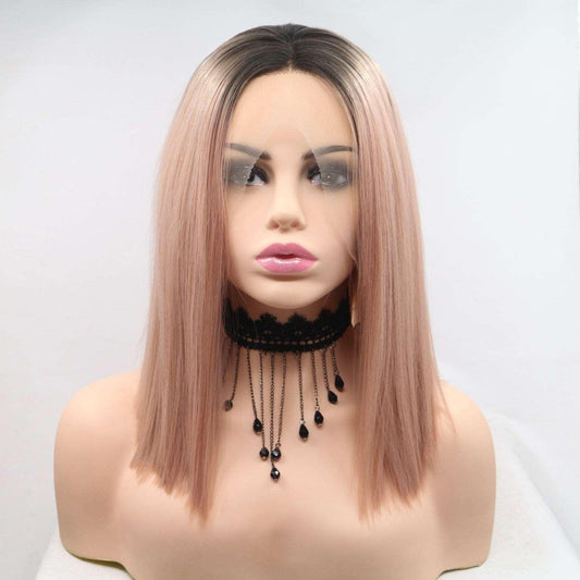 13*3" Lace Front Wigs Synthetic Mid-length Straight 12" 130% Density Carauana Store