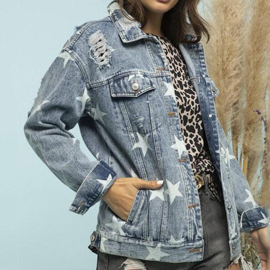 Star Distressed Denim Shacket Carauana Store