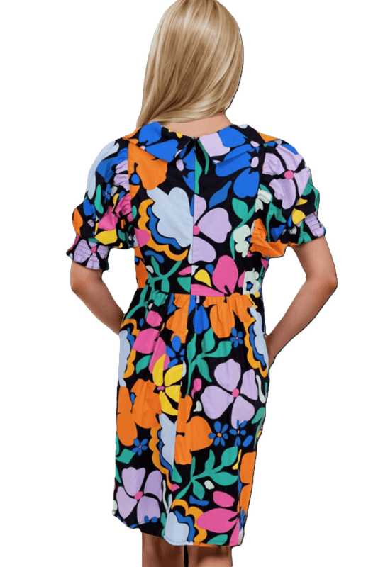 Printed Johnny Collar Half Sleeve Mini Dress Carauana Store